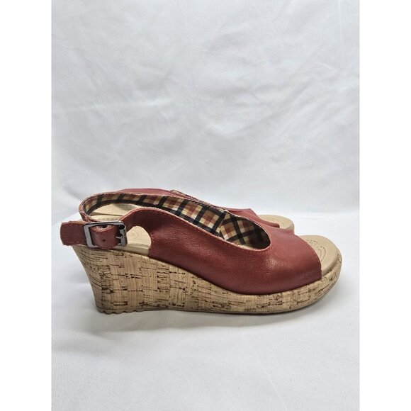 Crocs A Leigh Red Leather Cork Wedge Heel Slingback Sandal Shoes 11848 Women 8 - Picture 3 of 13